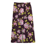 Vintage Pink Rose Floral Pattern Print Cotton Front Slit Maxi Skirt