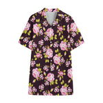 Vintage Pink Rose Floral Pattern Print Cotton Hawaiian Shirt