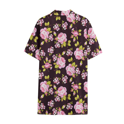 Vintage Pink Rose Floral Pattern Print Cotton Hawaiian Shirt