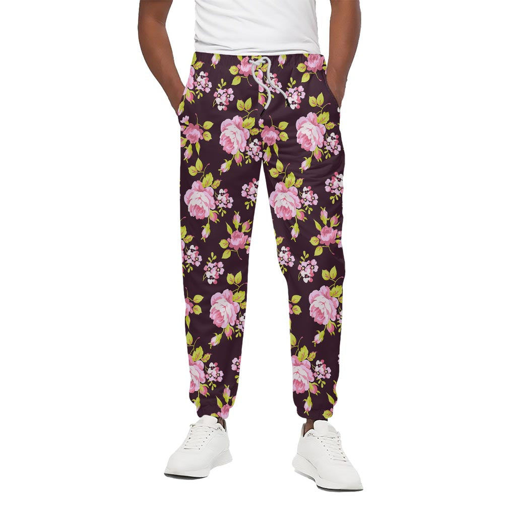 Vintage Pink Rose Floral Pattern Print Cotton Pants