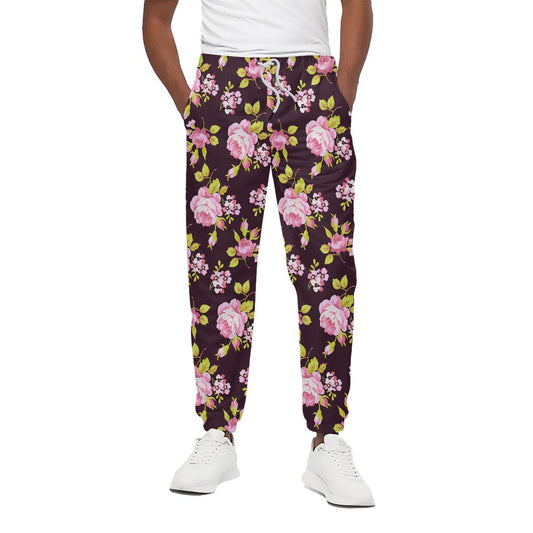 Vintage Pink Rose Floral Pattern Print Cotton Pants