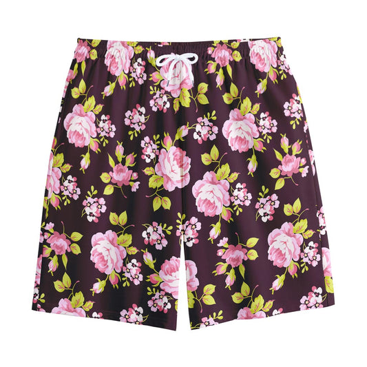 Vintage Pink Rose Floral Pattern Print Cotton Shorts