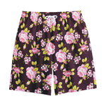 Vintage Pink Rose Floral Pattern Print Cotton Shorts