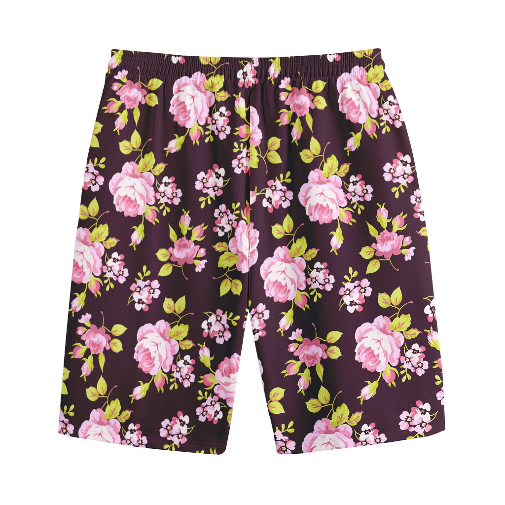 Vintage Pink Rose Floral Pattern Print Cotton Shorts