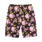 Vintage Pink Rose Floral Pattern Print Cotton Shorts