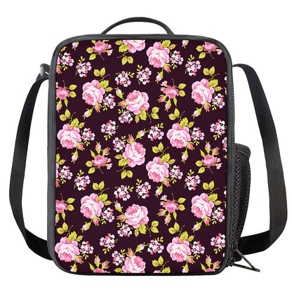 Vintage Pink Rose Floral Pattern Print Crossbody Lunch Bag