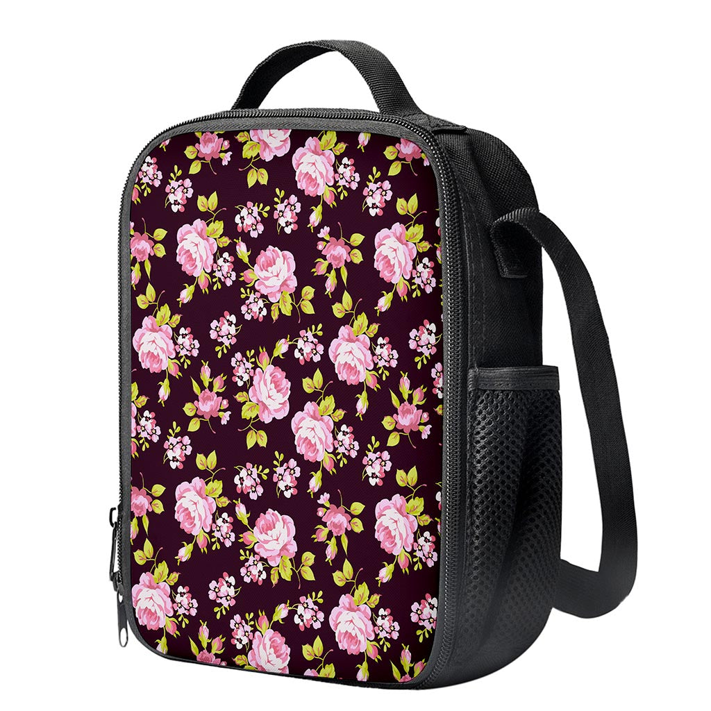 Vintage Pink Rose Floral Pattern Print Crossbody Lunch Bag
