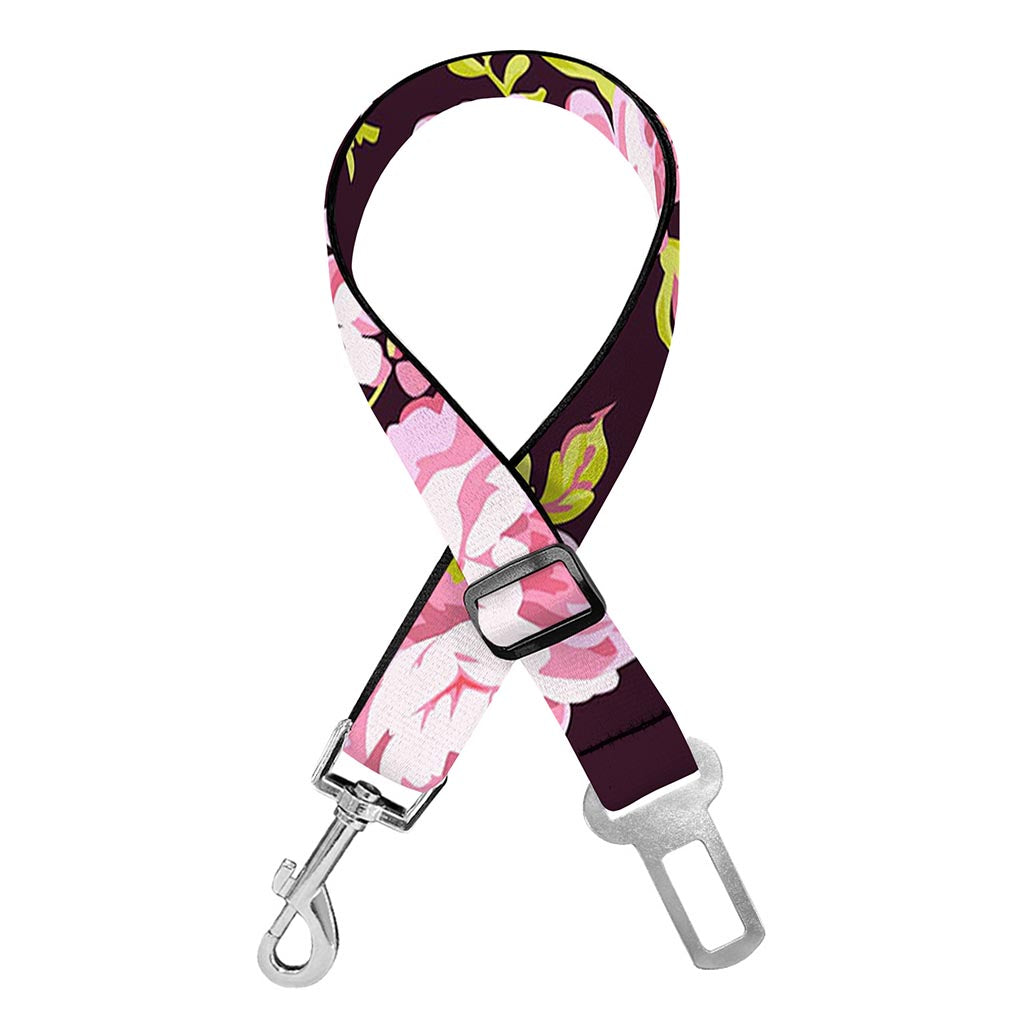 Vintage Pink Rose Floral Pattern Print Dog Seat Belt