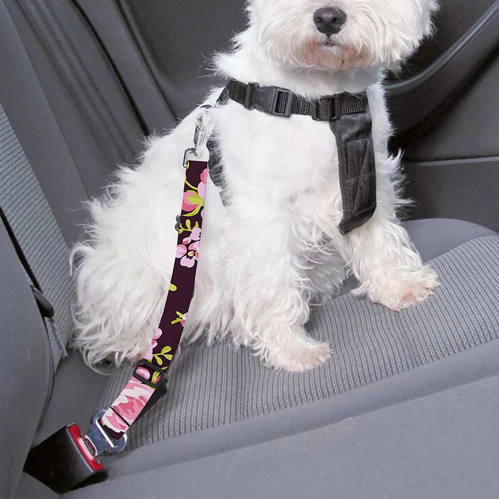Vintage Pink Rose Floral Pattern Print Dog Seat Belt