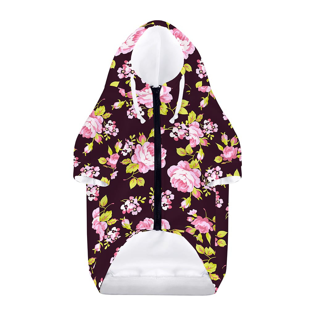 Vintage Pink Rose Floral Pattern Print Dog Zip Up Hoodie