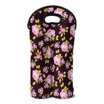Vintage Pink Rose Floral Pattern Print Double Neoprene Wine Tote