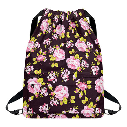 Vintage Pink Rose Floral Pattern Print Drawstring Backpack