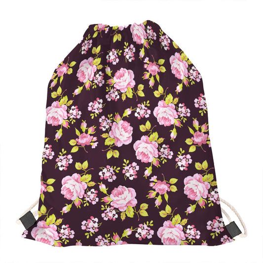 Vintage Pink Rose Floral Pattern Print Drawstring Bag