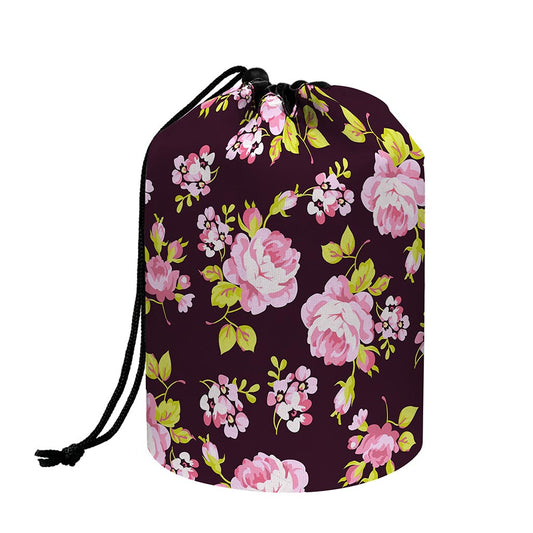Vintage Pink Rose Floral Pattern Print Drawstring Makeup Bag