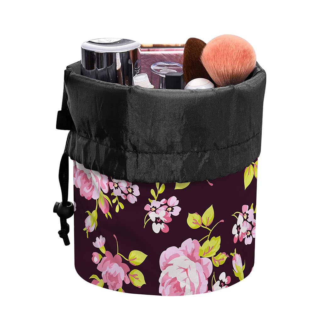 Vintage Pink Rose Floral Pattern Print Drawstring Makeup Bag