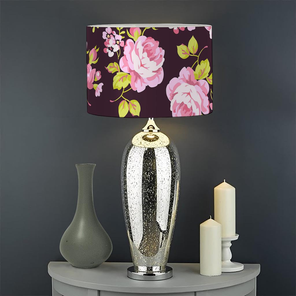 Vintage Pink Rose Floral Pattern Print Drum Lamp Shade