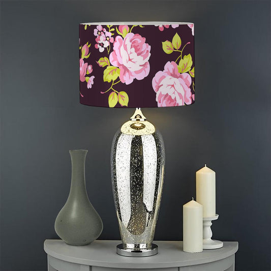 Vintage Pink Rose Floral Pattern Print Drum Lamp Shade