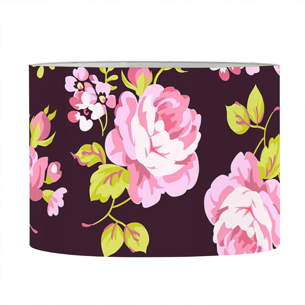Vintage Pink Rose Floral Pattern Print Drum Lamp Shade