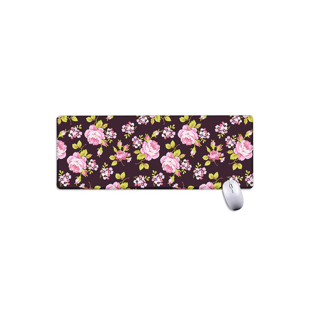 Vintage Pink Rose Floral Pattern Print Extended Mouse Pad