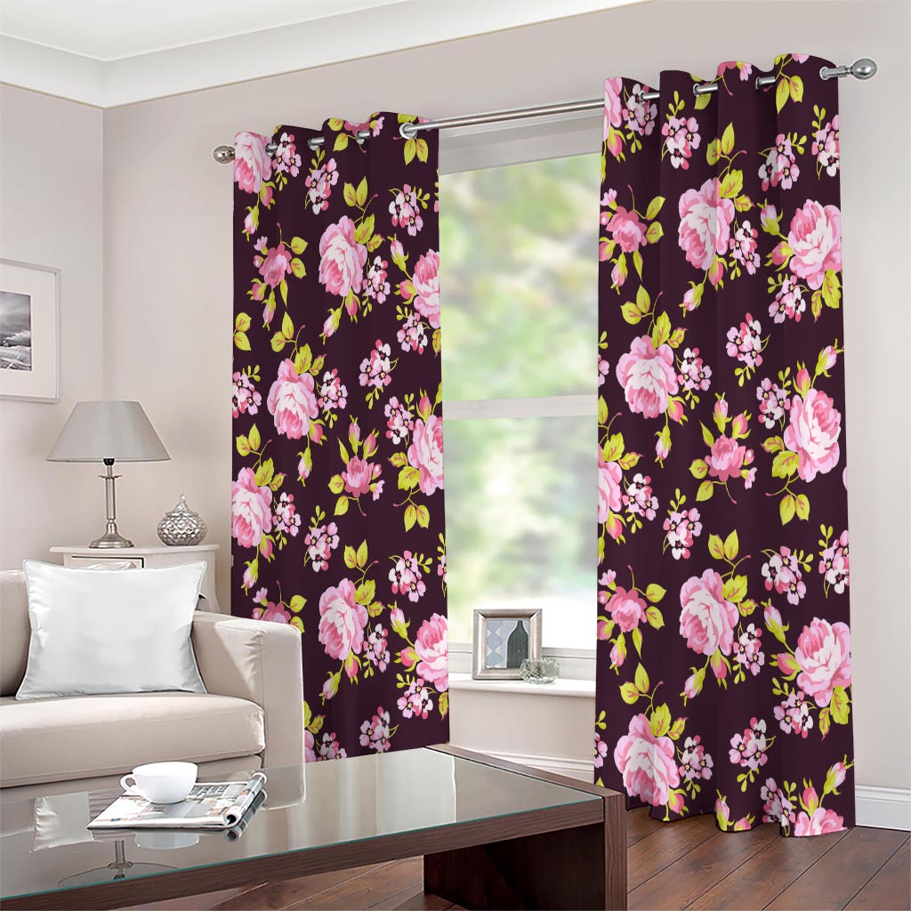 Vintage Pink Rose Floral Pattern Print Extra Wide Grommet Curtains