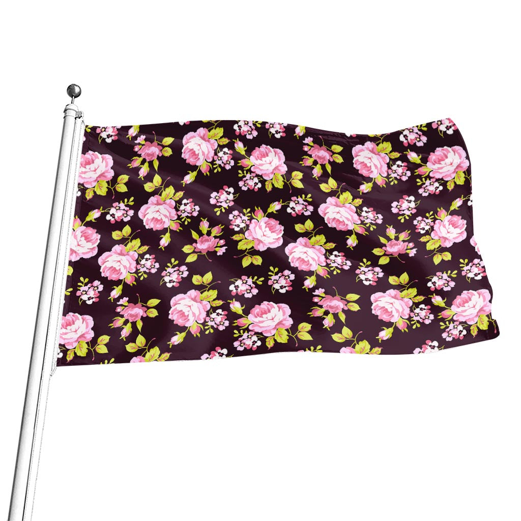 Vintage Pink Rose Floral Pattern Print Flag
