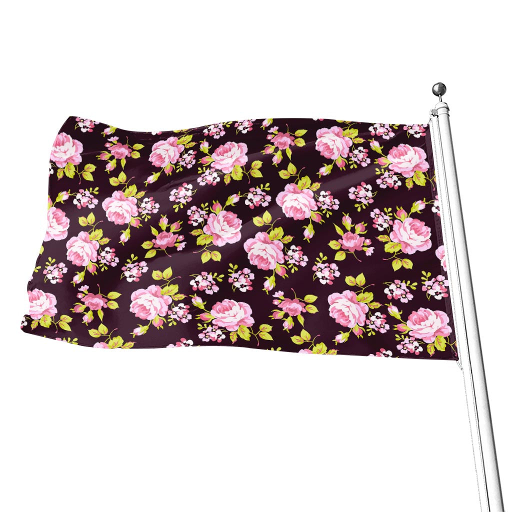 Vintage Pink Rose Floral Pattern Print Flag