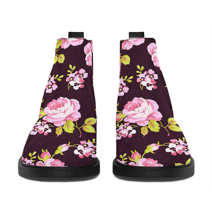 Vintage Pink Rose Floral Pattern Print Flat Ankle Boots