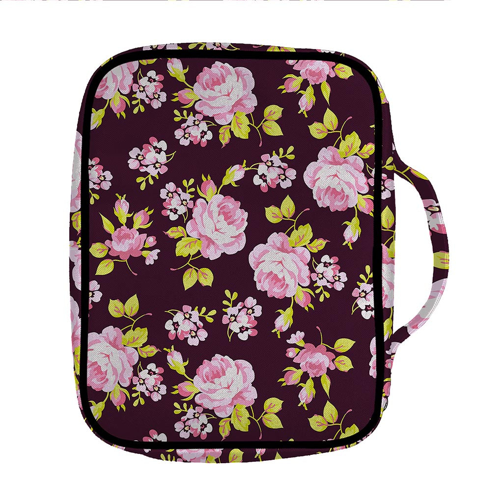 Vintage Pink Rose Floral Pattern Print Front Pocket Bible Bag
