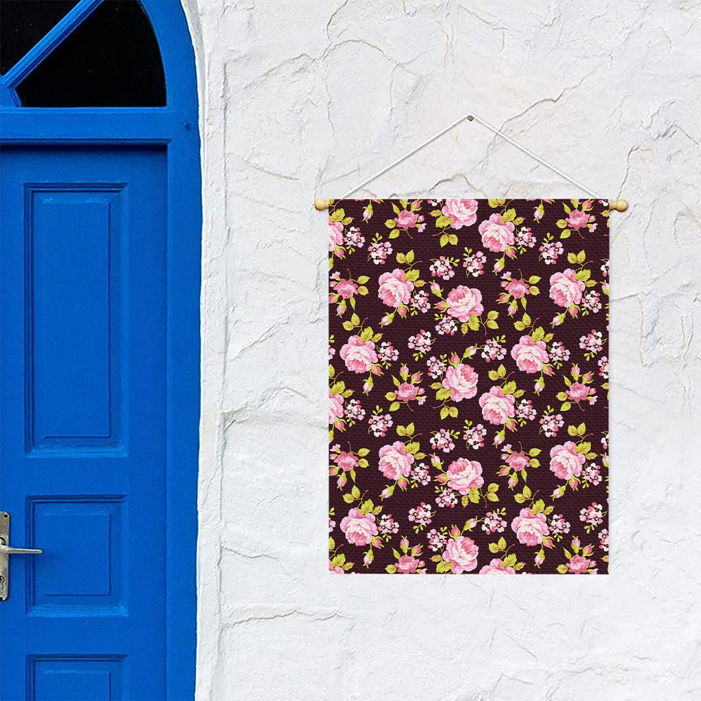 Vintage Pink Rose Floral Pattern Print Garden Flag