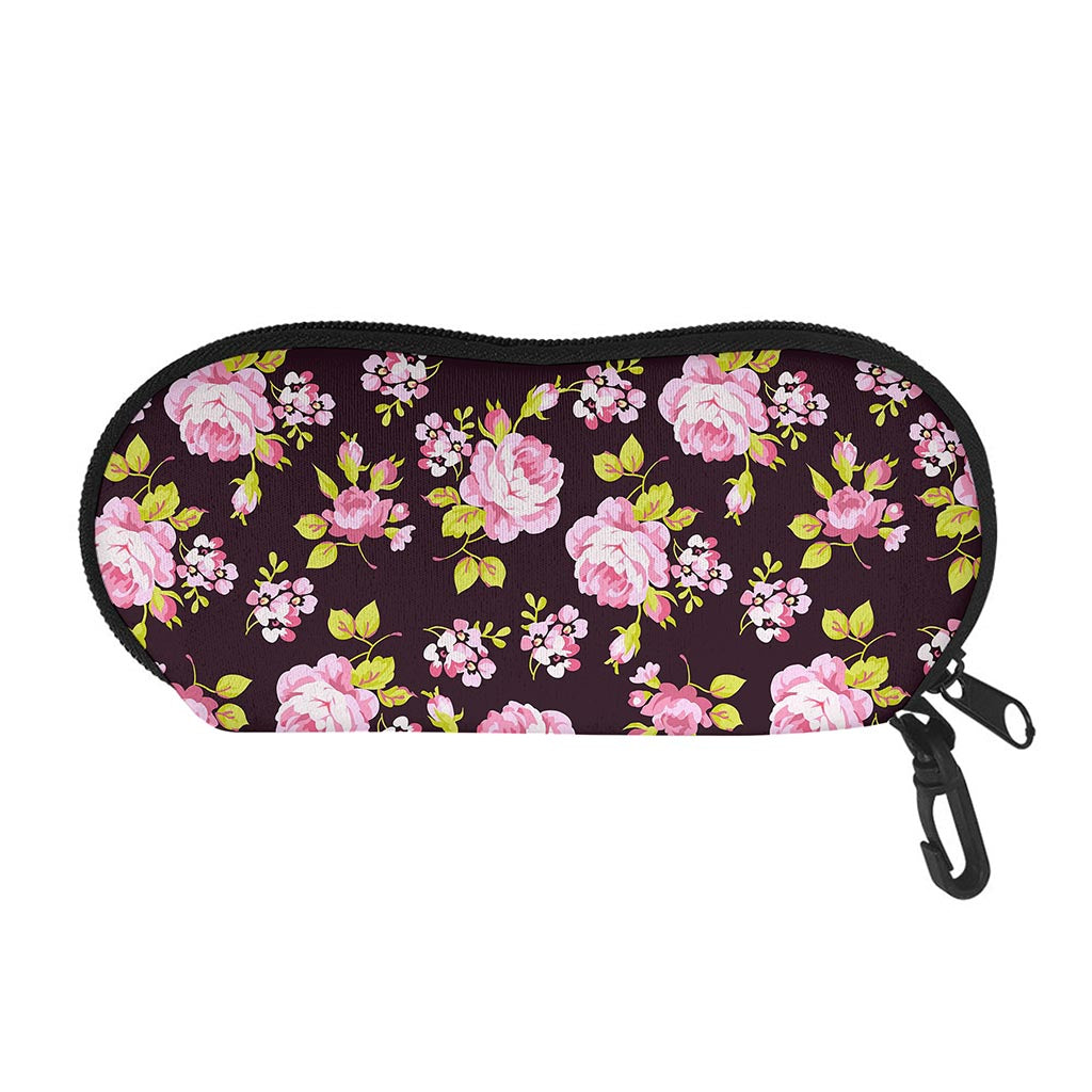 Vintage Pink Rose Floral Pattern Print Glasses Case