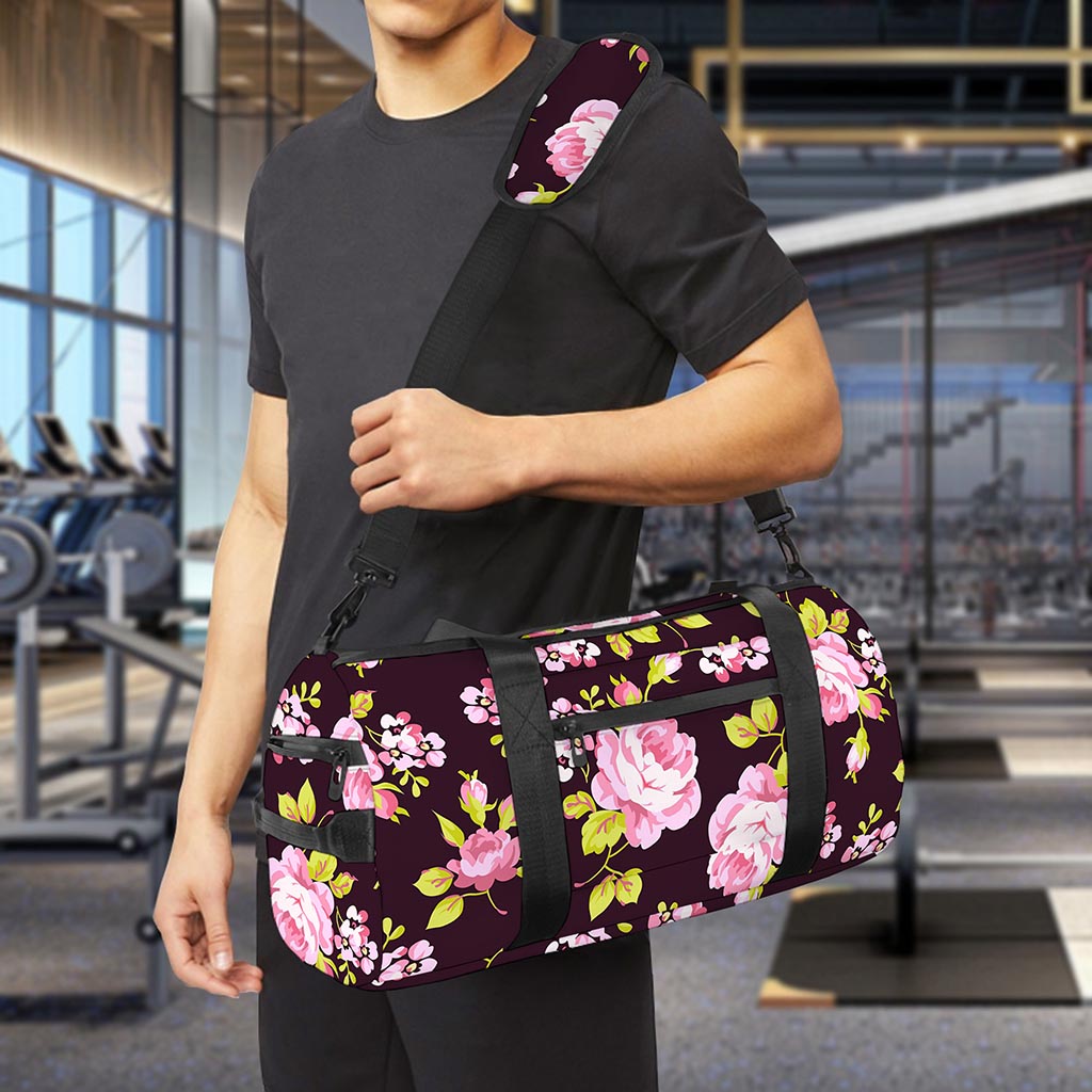 Vintage Pink Rose Floral Pattern Print Gym Bag