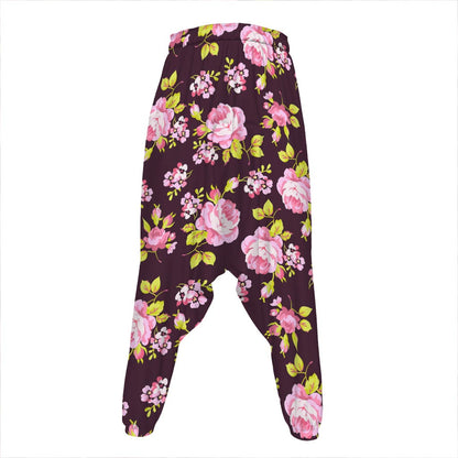 Vintage Pink Rose Floral Pattern Print Hammer Pants