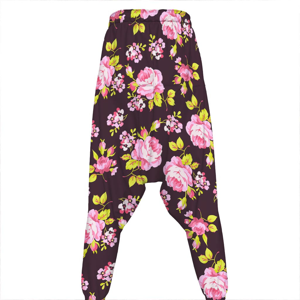 Vintage Pink Rose Floral Pattern Print Hammer Pants