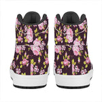 Vintage Pink Rose Floral Pattern Print High Top Leather Sneakers