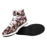 Vintage Pink Rose Floral Pattern Print High Top Leather Sneakers