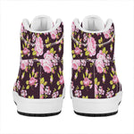 Vintage Pink Rose Floral Pattern Print High Top Leather Sneakers