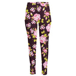 Vintage Pink Rose Floral Pattern Print High-Waisted Pocket Leggings