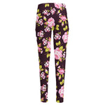 Vintage Pink Rose Floral Pattern Print High-Waisted Pocket Leggings