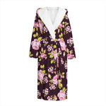 Vintage Pink Rose Floral Pattern Print Hooded Bathrobe