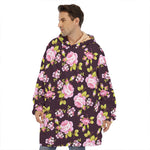 Vintage Pink Rose Floral Pattern Print Hoodie Blanket