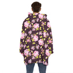 Vintage Pink Rose Floral Pattern Print Hoodie Blanket