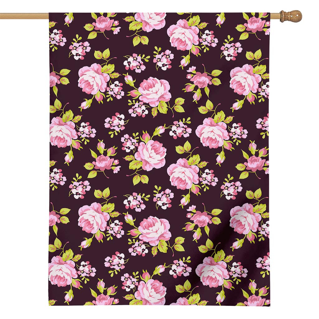 Vintage Pink Rose Floral Pattern Print House Flag