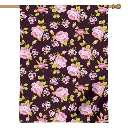 Vintage Pink Rose Floral Pattern Print House Flag