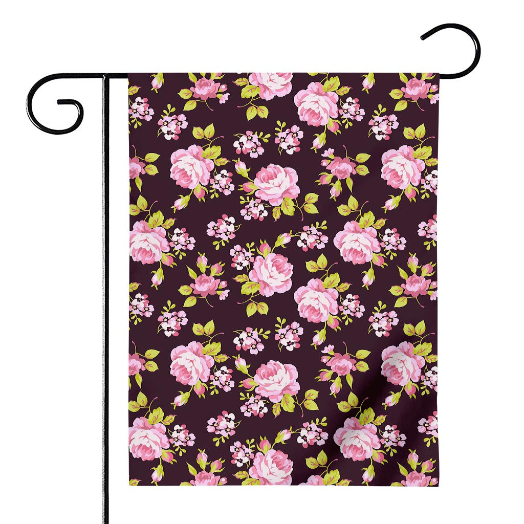 Vintage Pink Rose Floral Pattern Print House Flag