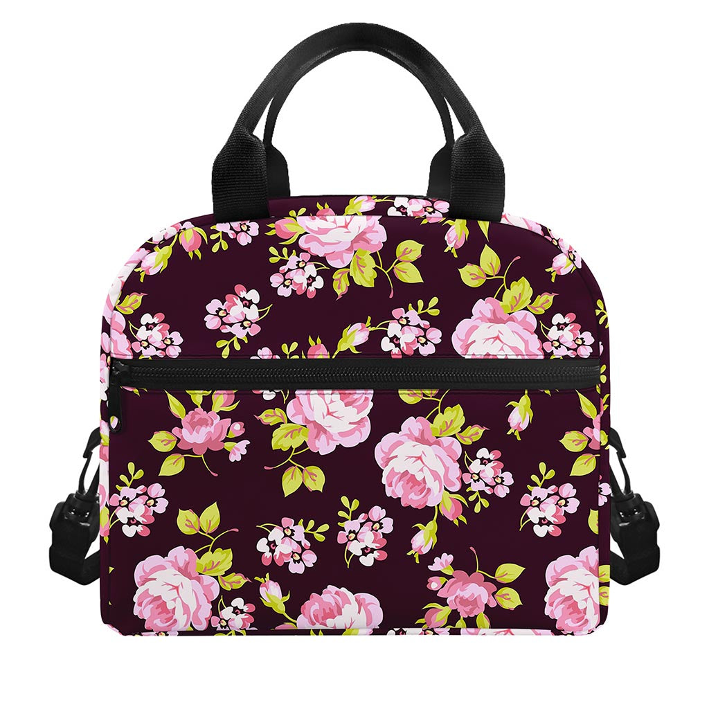 Vintage Pink Rose Floral Pattern Print Insulated Lunch Bag