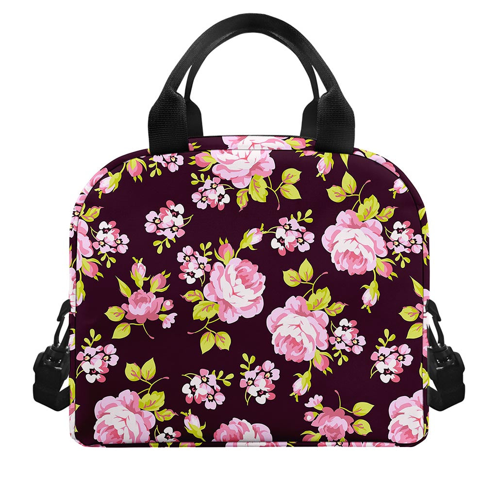Vintage Pink Rose Floral Pattern Print Insulated Lunch Bag