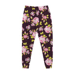Vintage Pink Rose Floral Pattern Print Jogger Pants