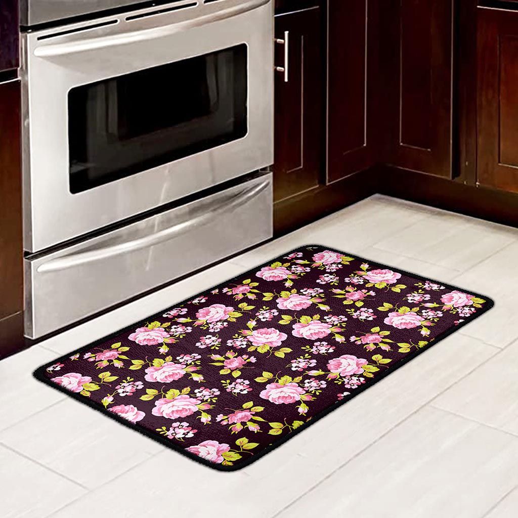 Vintage Pink Rose Floral Pattern Print Kitchen Mat