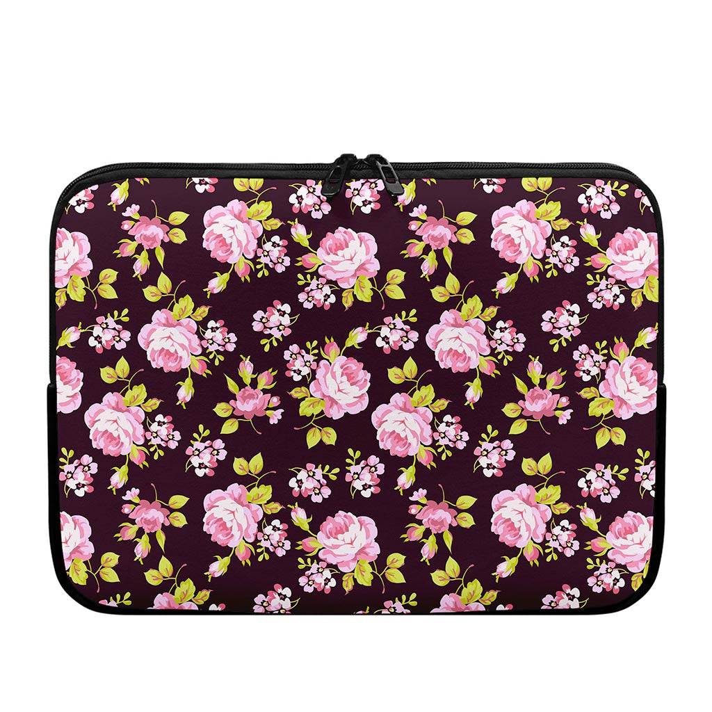 Vintage Pink Rose Floral Pattern Print Laptop Sleeve