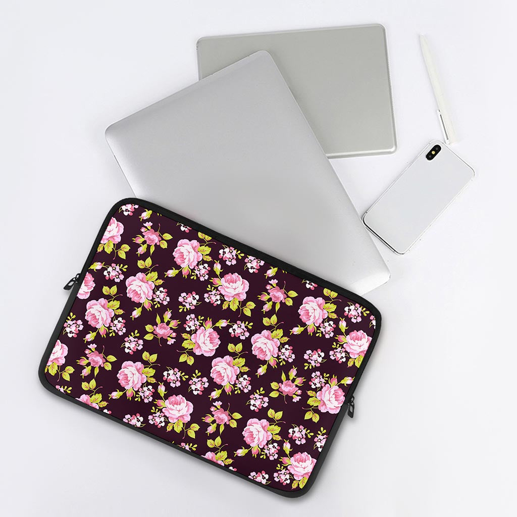Vintage Pink Rose Floral Pattern Print Laptop Sleeve